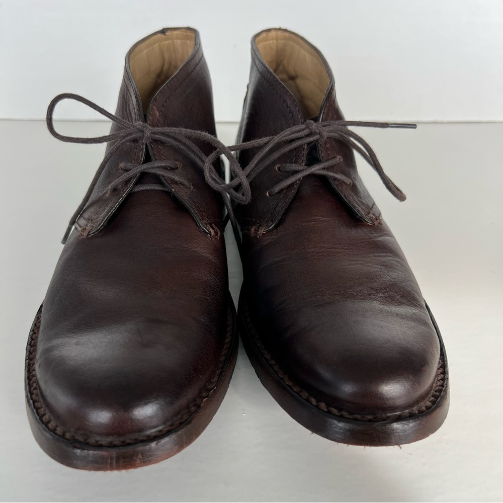 ♦️SOLD♦️FRYE Dark Brown Leather Braided Back Lace Up Chukka Ankle Boots Sz - Picture 4 of 16